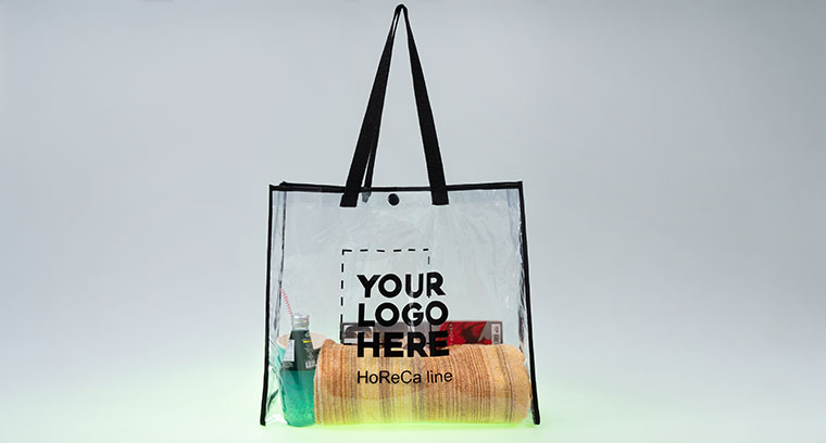 прозрачная промо сумка, из ПВХ, с логотипом 