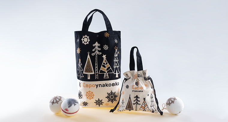 новогодняя сувенирная продукция - промосумка и сумка шоппер с логотипом компании