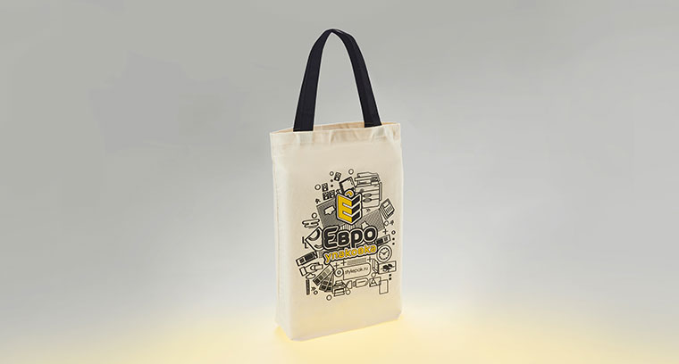 сувенирная продукция - сумка шоппер с логотипом из бязи, ручки - стропа
