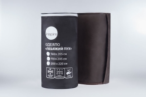 Тубус – упаковка для одеял с  логотипом и молнией белого цвета, окантованный черным кедером, полностью из черного спанбонда.