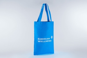 Промо сумка шоппер с белым логотипом из синего оксфорда.